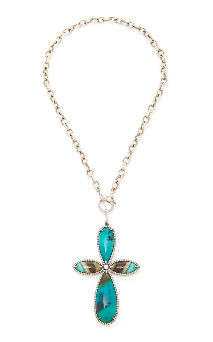 Sheryl Lowe Blue Opal Cross Necklace