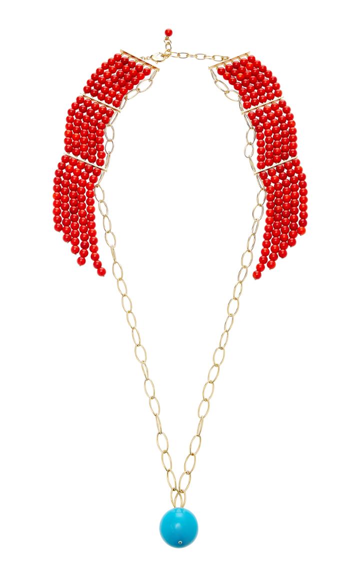 Aurlie Bidermann Ana Long Necklace With Coral Resin And Blue Enamel