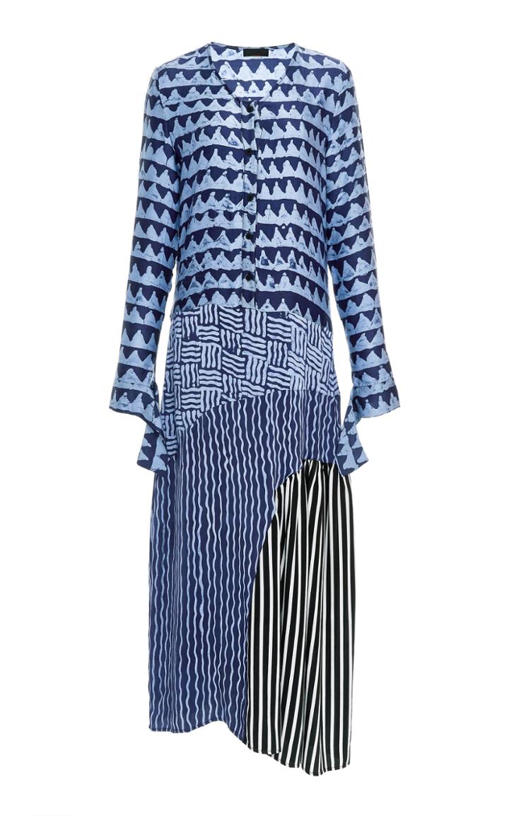 Maki Oh Mixed Silk Charmeuse Shirt Dress