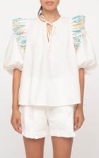 Moda Operandi Sea Linden Patchwork Quilted Puffed Sleeve Top