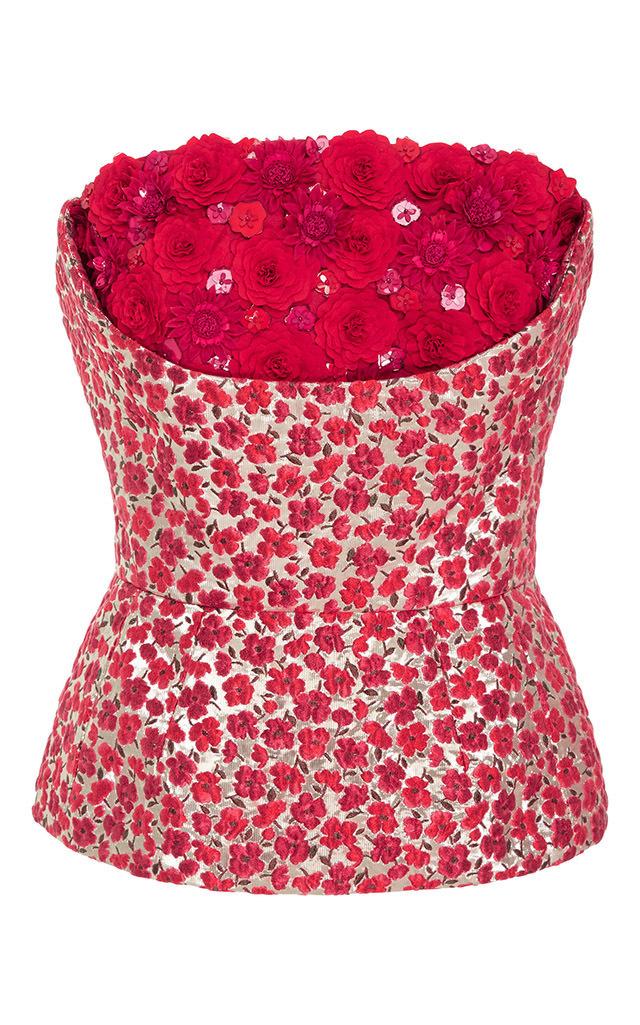 Oscar De La Renta Embellished Floral Brocade Top