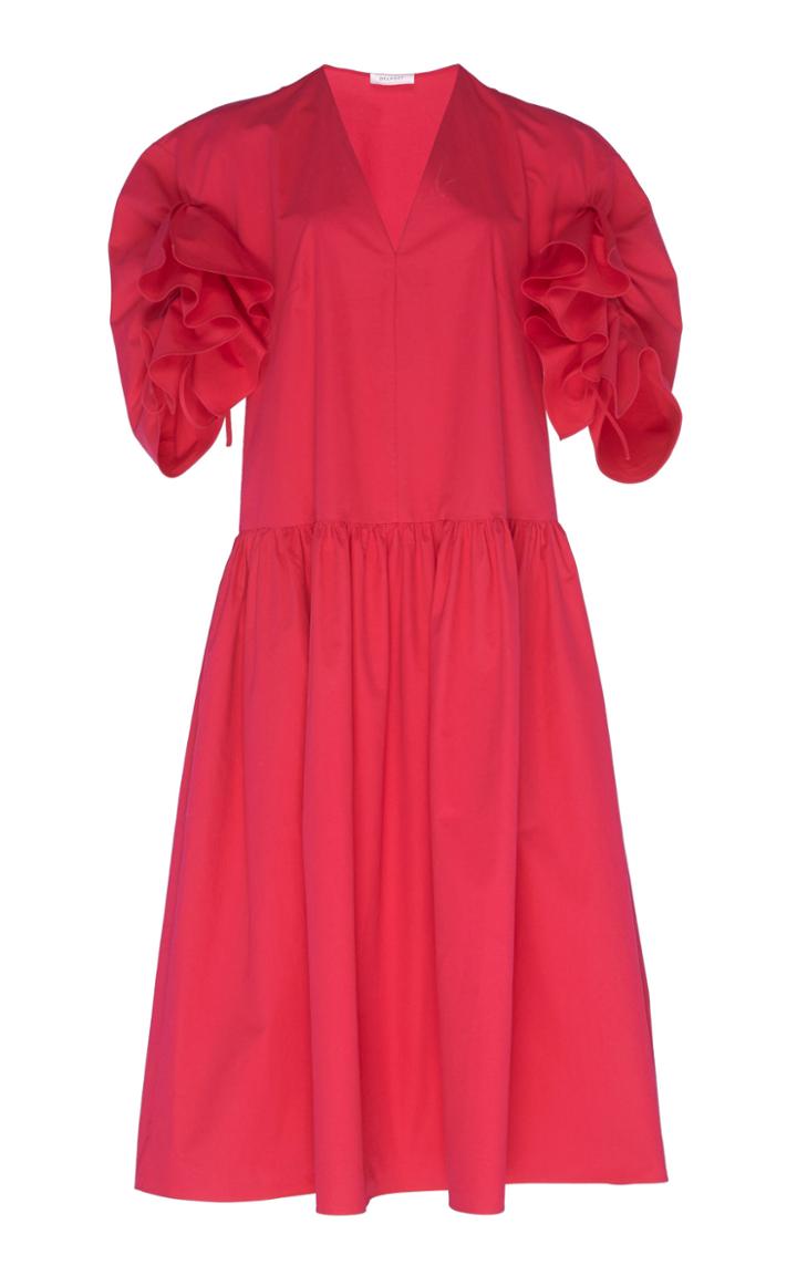 Delpozo Cotton Poplin Frill Sleeve Trapeze Dress