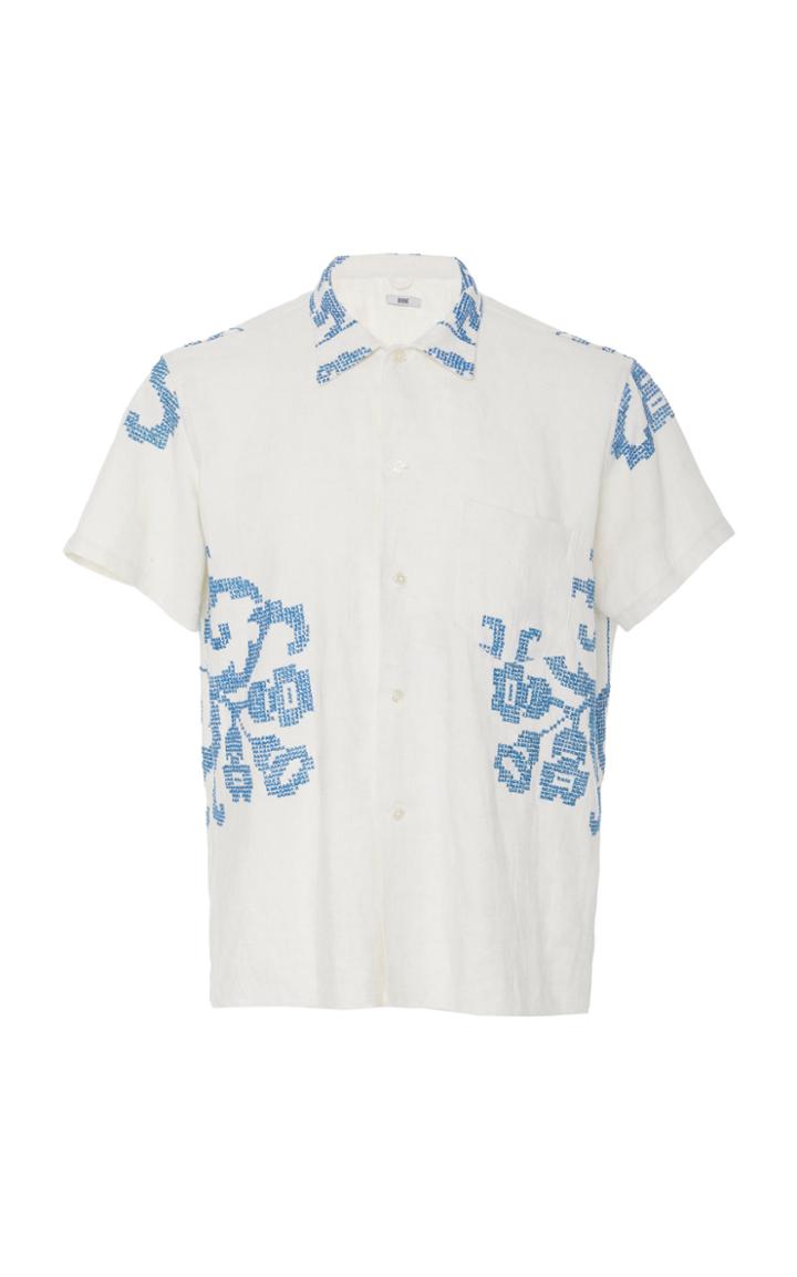 Bode Floral Cross Stitch Shirt