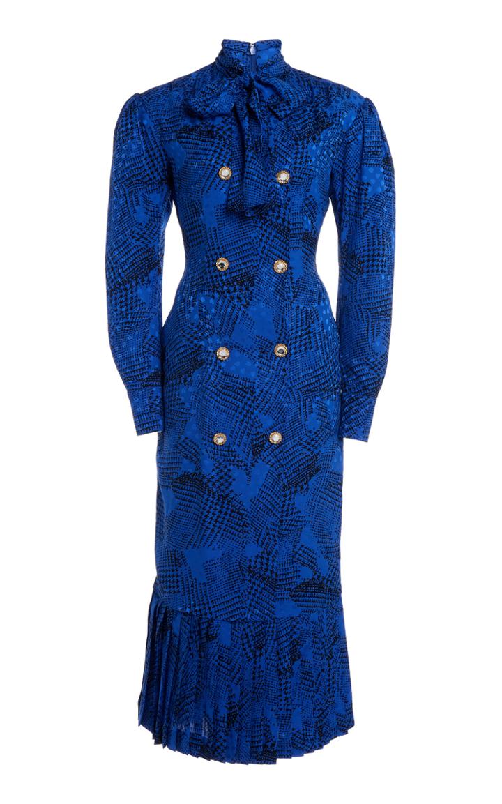 Moda Operandi Alessandra Rich Prince Of Wales P. Silk Dress, Lavalliere Collar