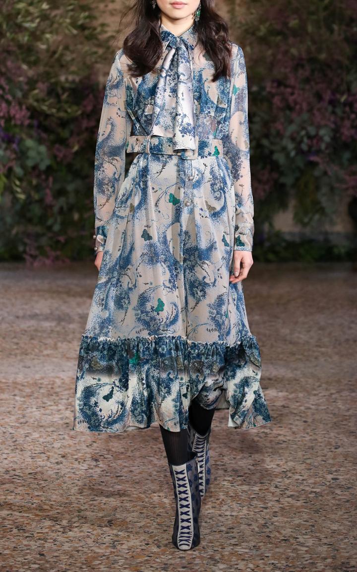 Luisa Beccaria Georgette Printed Butterfly Dress