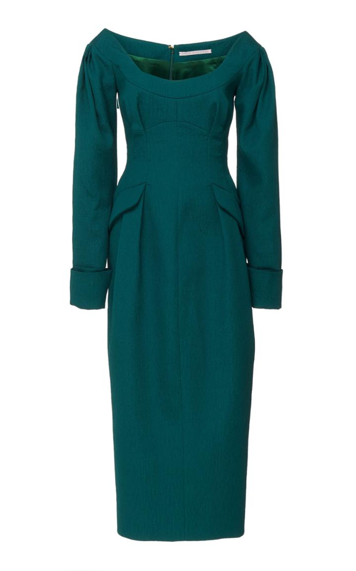 Emilia Wickstead Darlene Peasant Sleeve Cloque Midi Dress