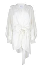 Moda Operandi Piece Of White Peony Front-bow Linen Mini Dress