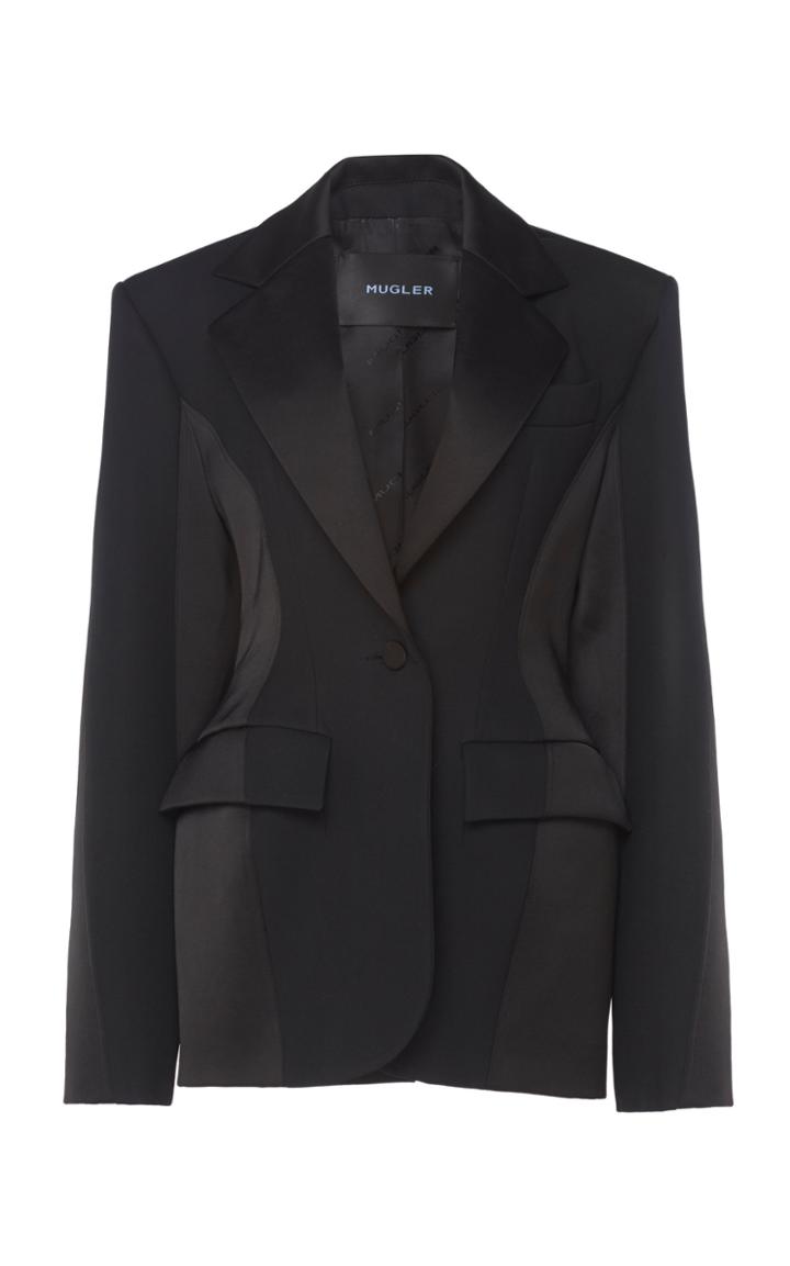 Mugler Structured Virgin Wool Satin Blazer