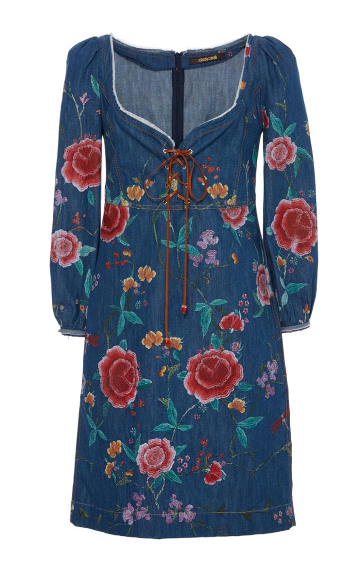 Roberto Cavalli Embroidered Denim Dress