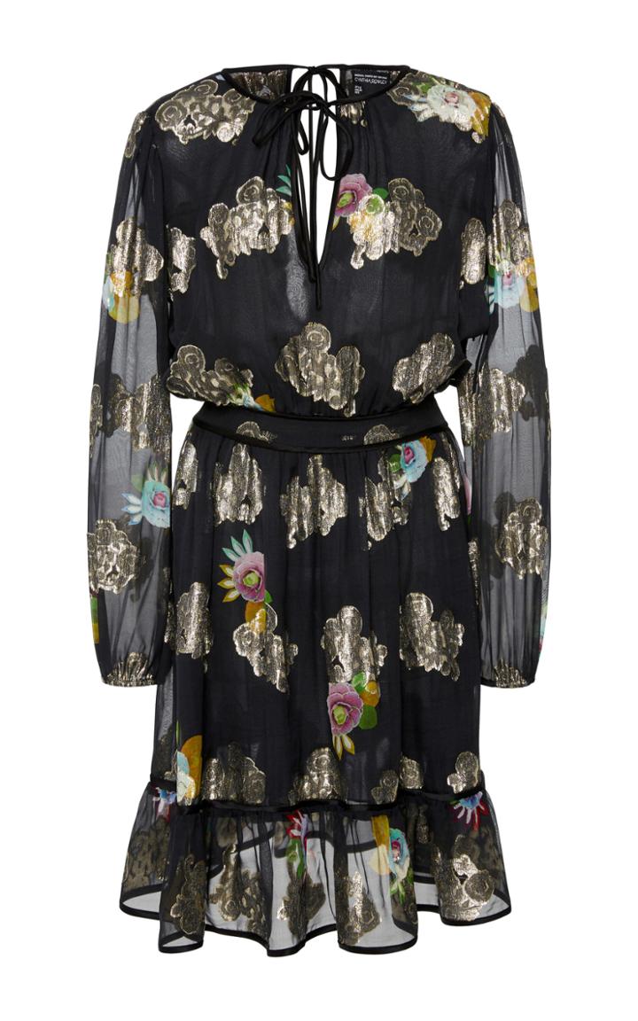 Cynthia Rowley Sheer Metallic Flounce Dress