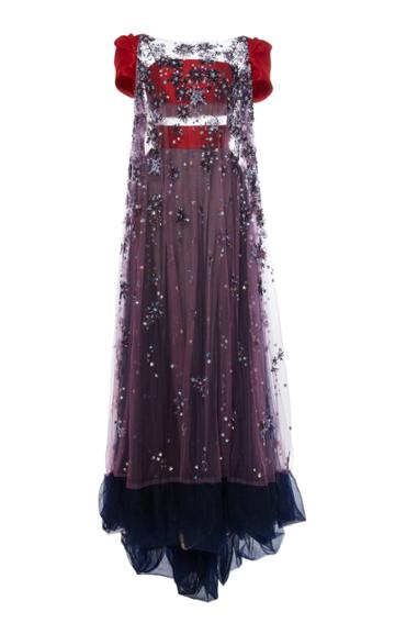 Reem Acra Burstingstar Embroidered Dress