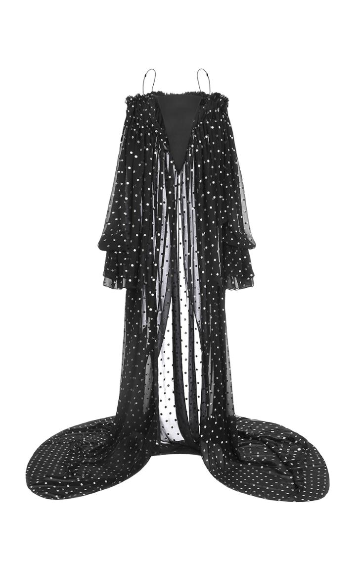 Moda Operandi Balmain Metallic Polka Dot Chiffon Cold-shoulder Maxi Dress Size: 34