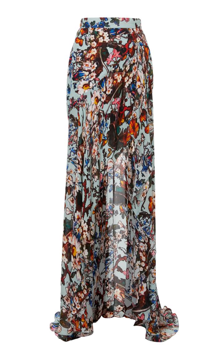 Elie Saab Printed Silk Georgette Asymmetrical Skirt