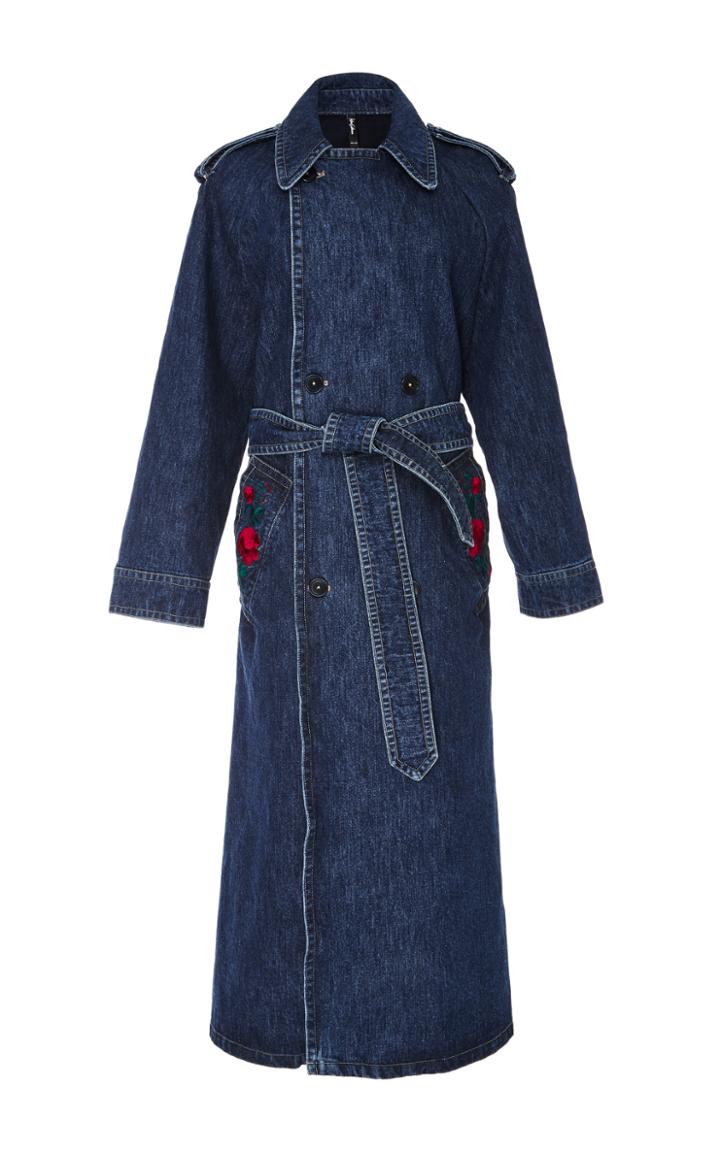Adam Selman Embroidered Denim Trench Coat
