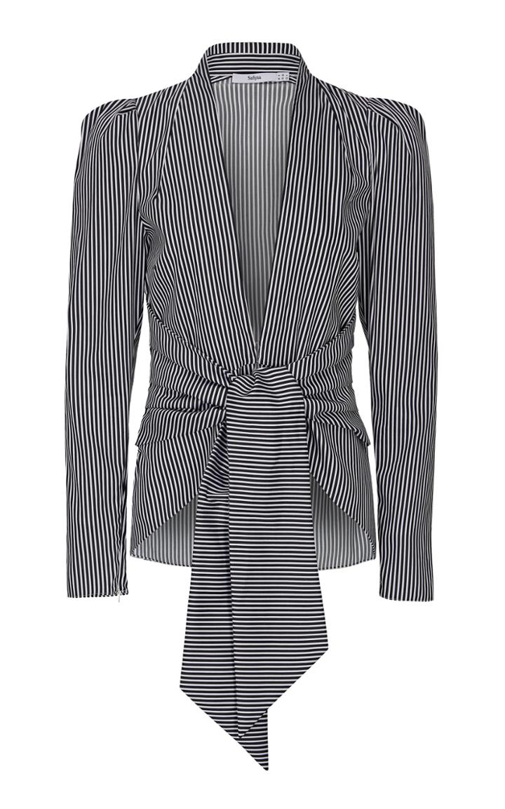 Moda Operandi Safiyaa Zoe Striped Draped-sleeve V-neck Blouse