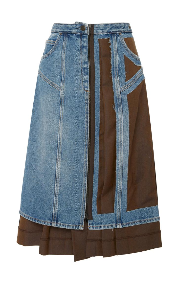 Maison Margiela Hybrid Denim And Wool-mohair Midi Skirt