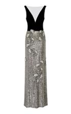 Monique Lhuillier Flower-appliqud Velvet-paneled Sequined Gown