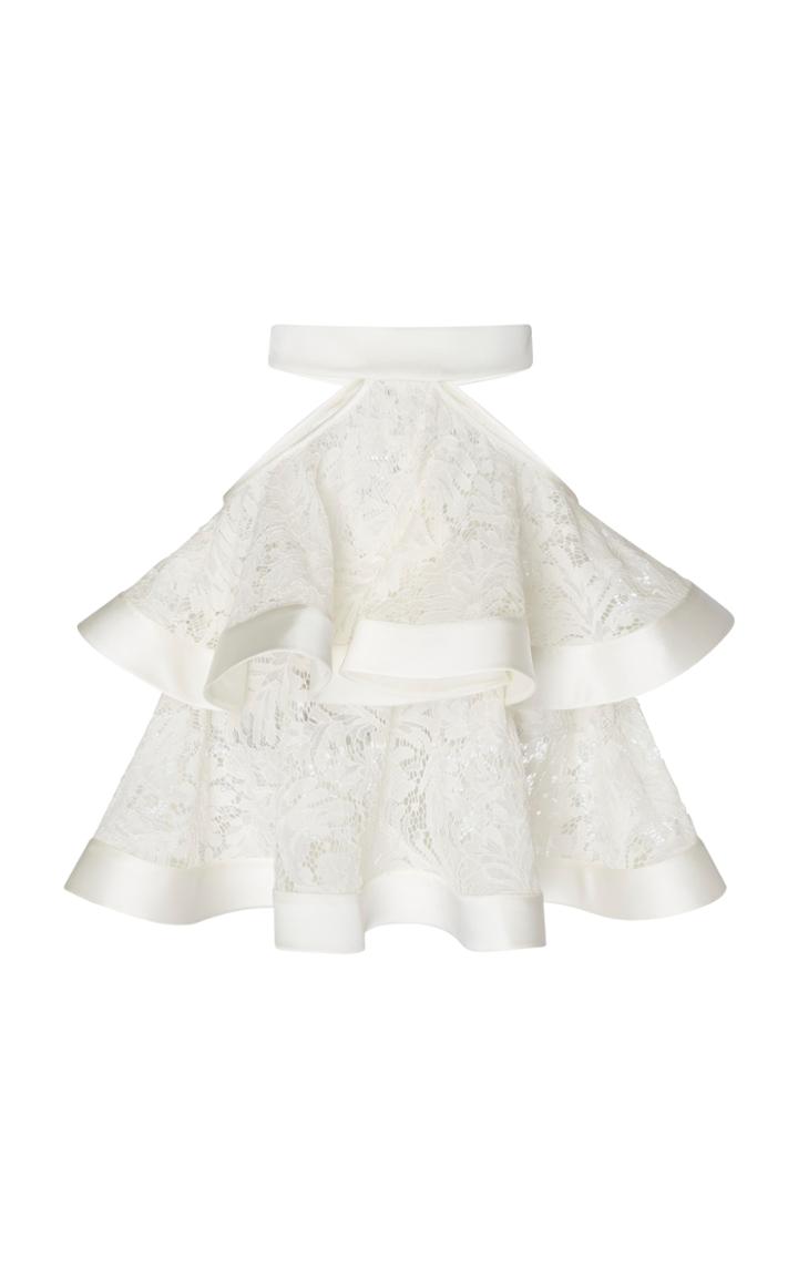 David Koma Cutout Layered Lace Skirt