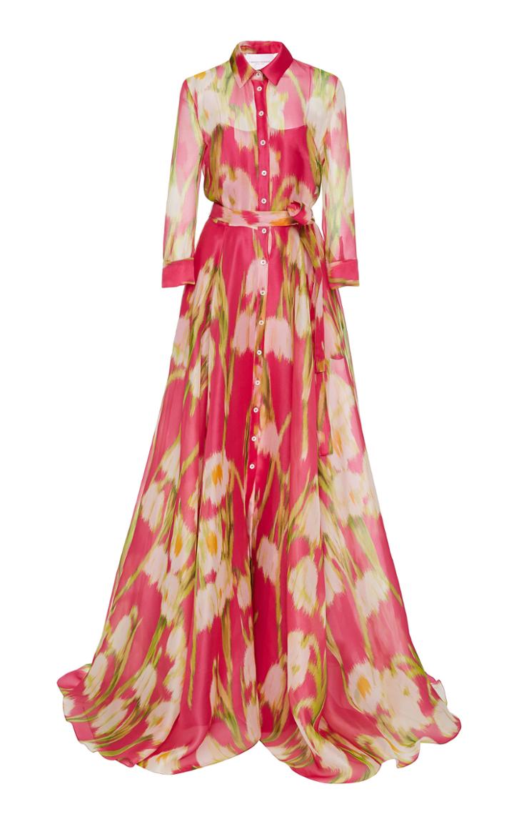 Moda Operandi Carolina Herrera Floral Long Sleeve Shirt Gown Size: 0