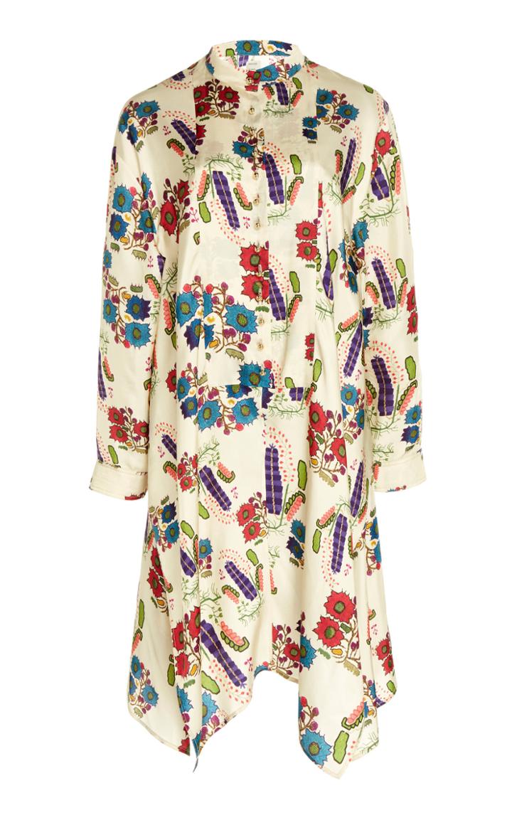 Maison Rabih Kayrouz Floral Printed Twill Long Sleeve Dress