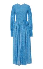 Ganni Beacon Smocked Cotton And Silk-blend Maxi Dress