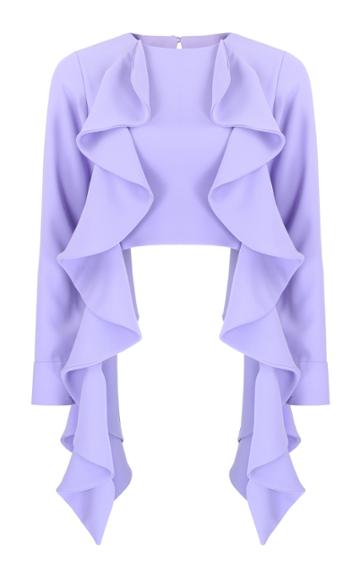 Amal Al Mulla Lavender Crepe Draped Crop Top With Prehnite Stone Detailing