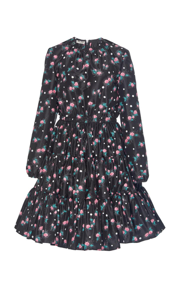 Miu Miu Long Sleeve Taffeta Floral Print Dress