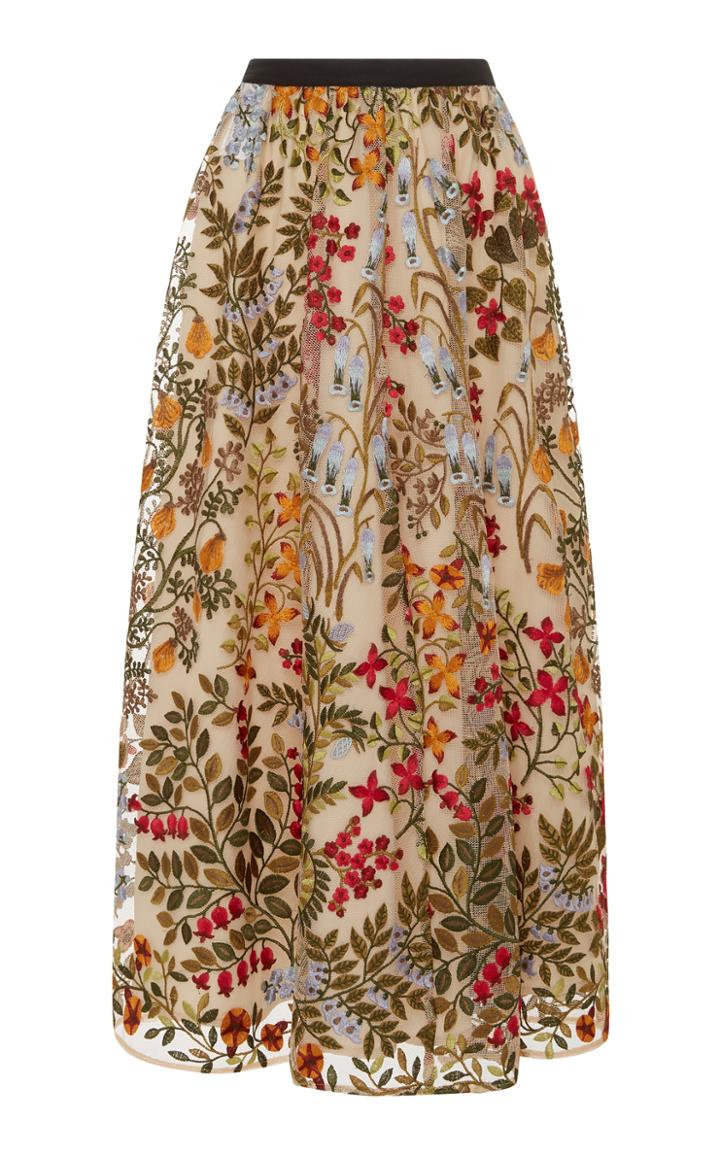 Red Valentino Floral Embroidered Tulle Skirt