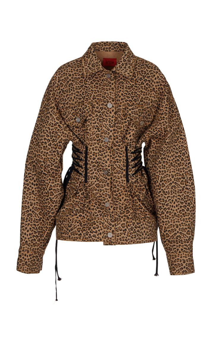 Moda Operandi Kye Eyelet Corse Detail Leopard Print Jacket