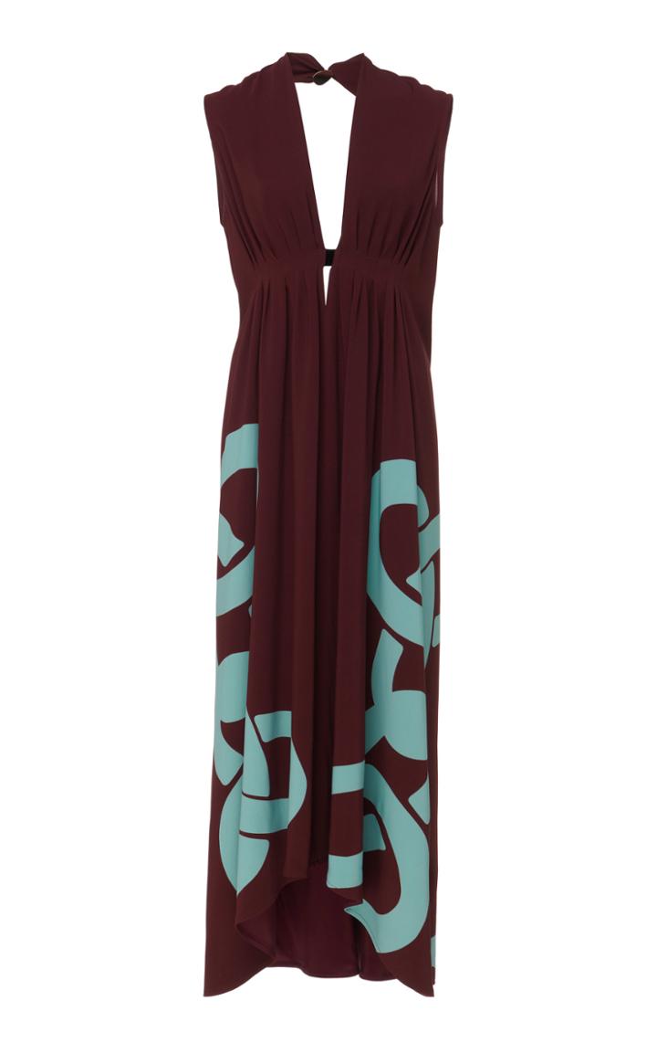 Victoria Beckham Gathered Knot Print Sleeveless Crepe Dress