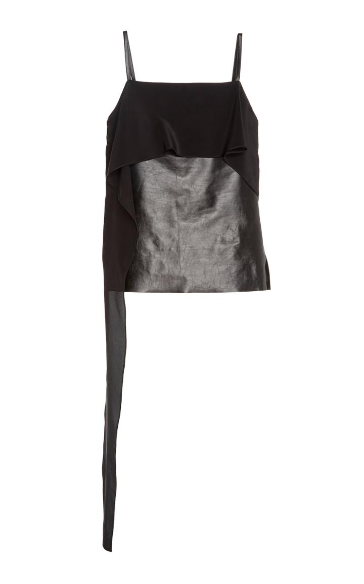 Helmut Lang Draped Satin Leather Camisole Top