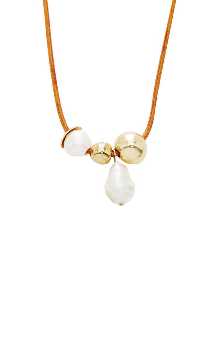Moda Operandi Dinosaur Designs Pearl Cluster Pendant On Leather