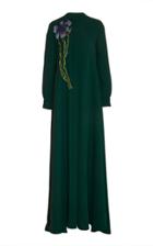 Carolina Herrera Floral Embroidered Crepe Long Sleeve Gown