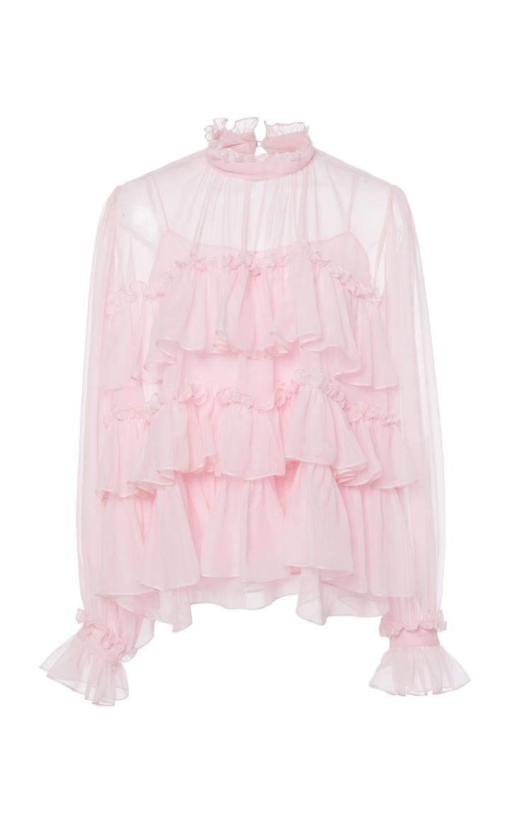 Adam Lippes Ruffle-tiered Silk-chiffon Blouse
