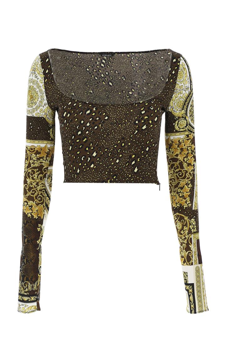 Moda Operandi Versace Patchwork-print Georgette Crop Top