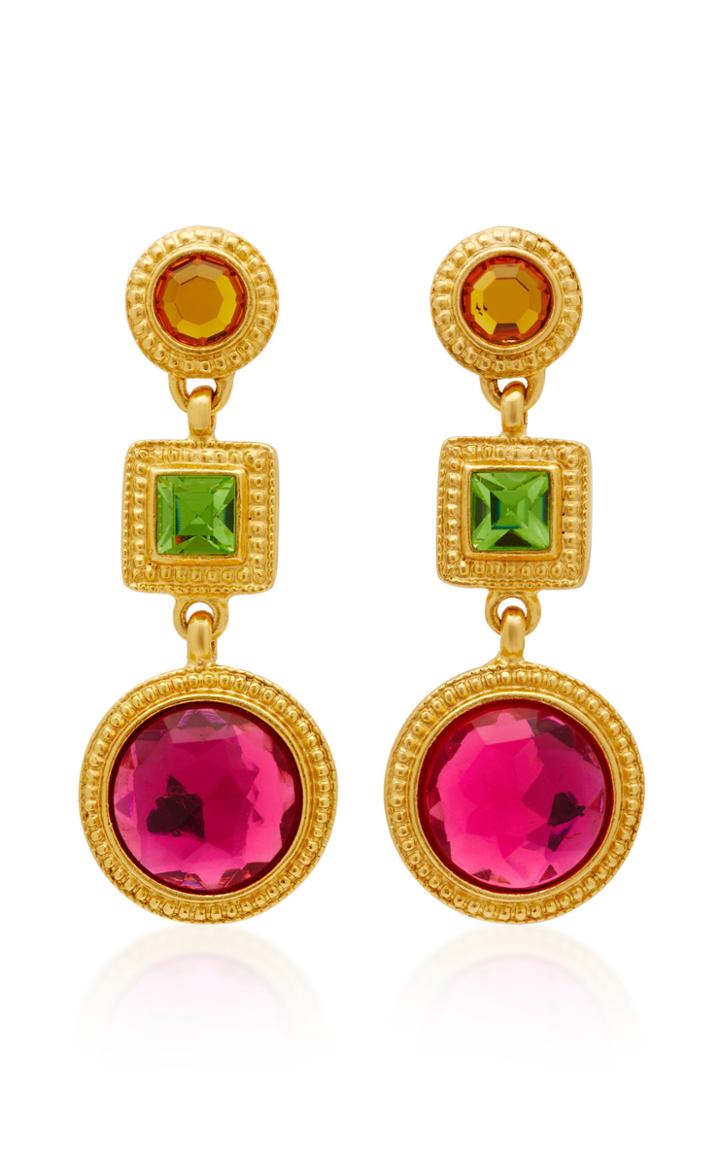 Ben Amun Triple Drop Gold-plated Crystal Earrings
