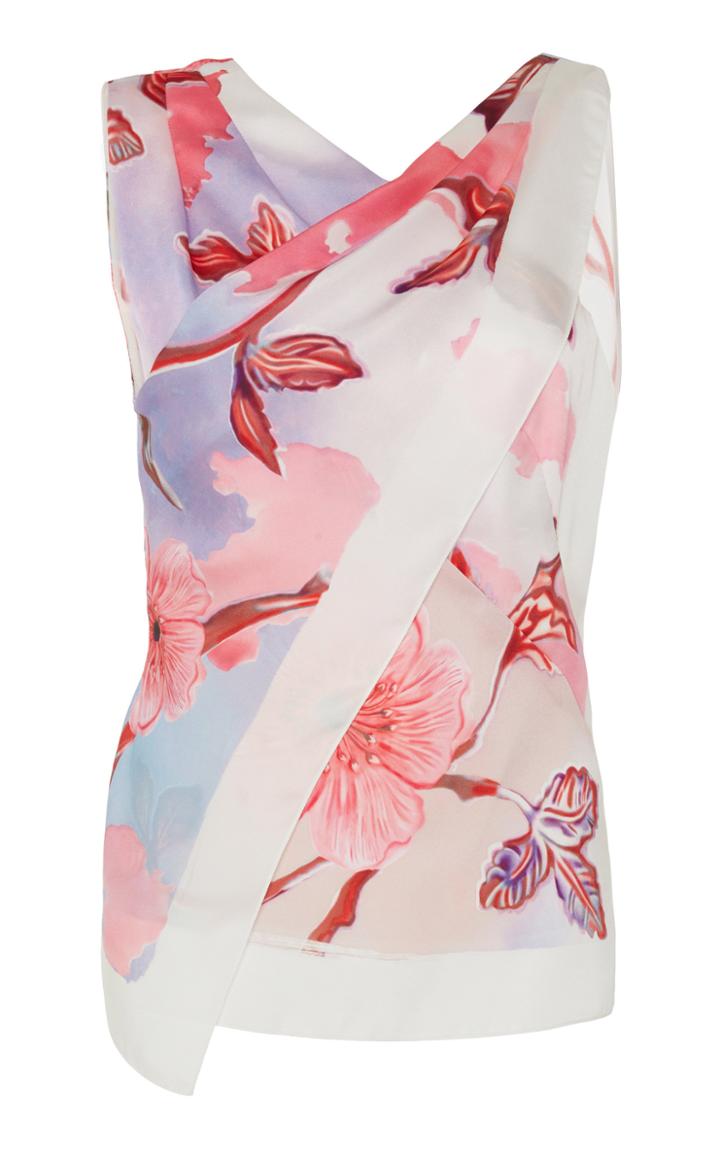 Moda Operandi Peter Pilotto Printed Wrap-detailed Twill Top Size: 6