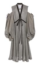 Moda Operandi Rosie Assoulin Cold-shoulder Checked Cotton-blend Midi Dress