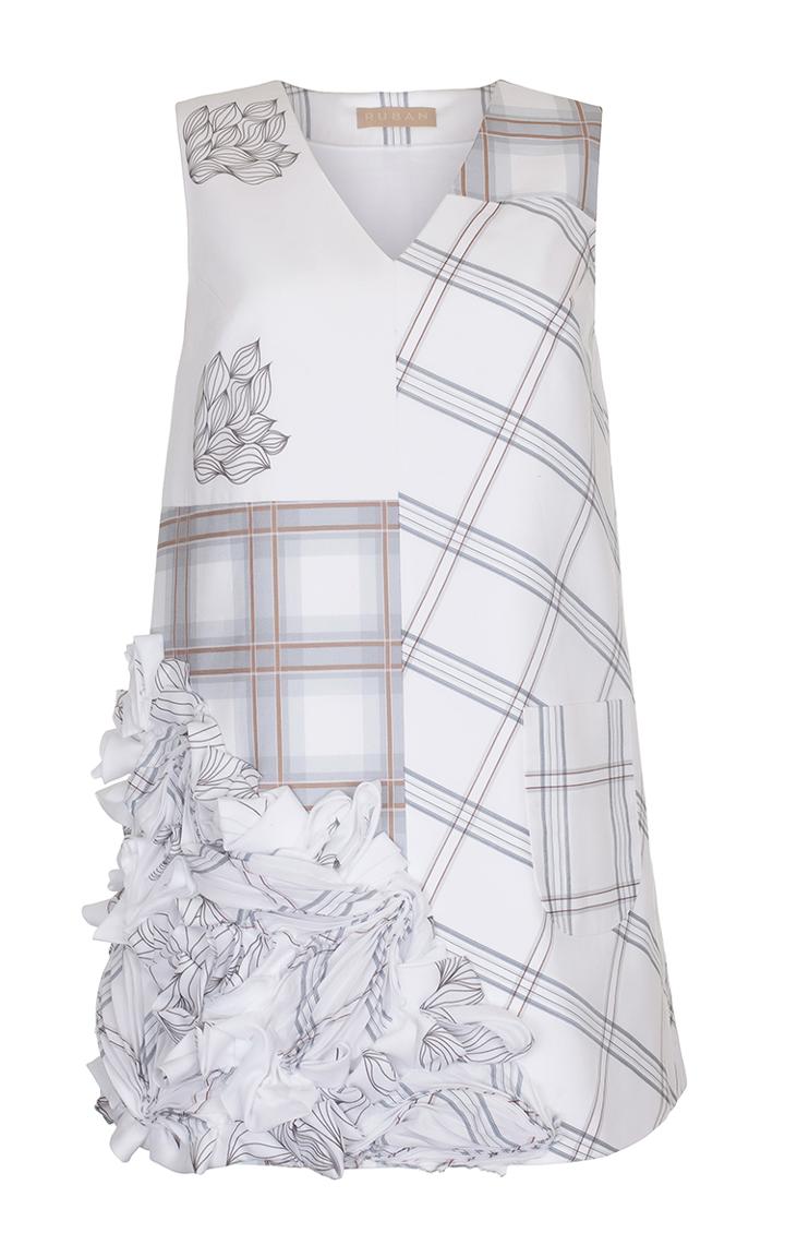 Ruban Decorated Mixed Print Shift Dress
