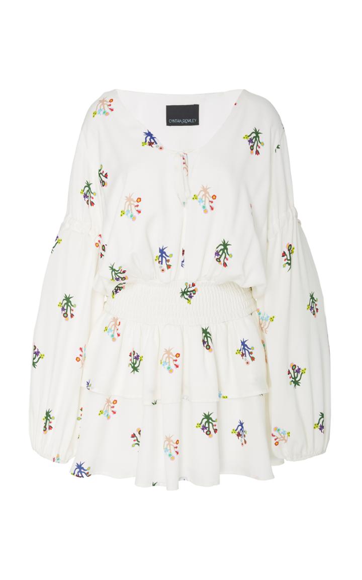 Cynthia Rowley Celia Tie Sleeve Smocked Mini Dress
