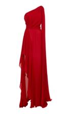 Elie Saab One Shoulder Draped Silk Georgette Dress