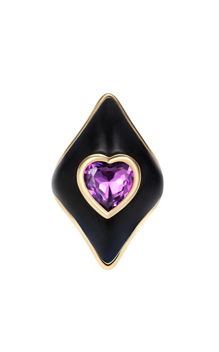 Moda Operandi Noor Fares 18k Yellow Gold Bibi Ring With Amethyst And Black Enamel