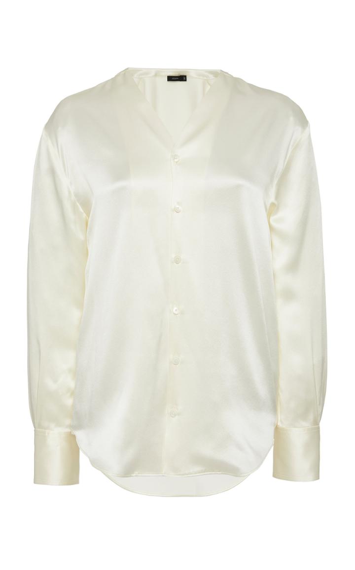 Joseph Rand Silk-satin Collarless Blouse