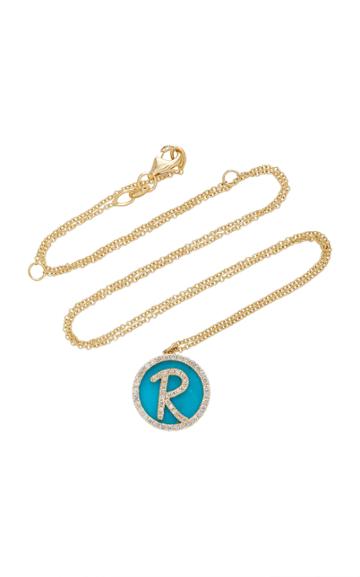 Names By Noush Treasure Disk Roman Initial Necklace With Turquoise Gemstone