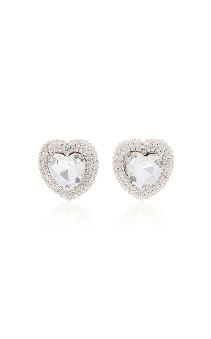 Moda Operandi Alessandra Rich Glass Crystal Heart Stud Earrings