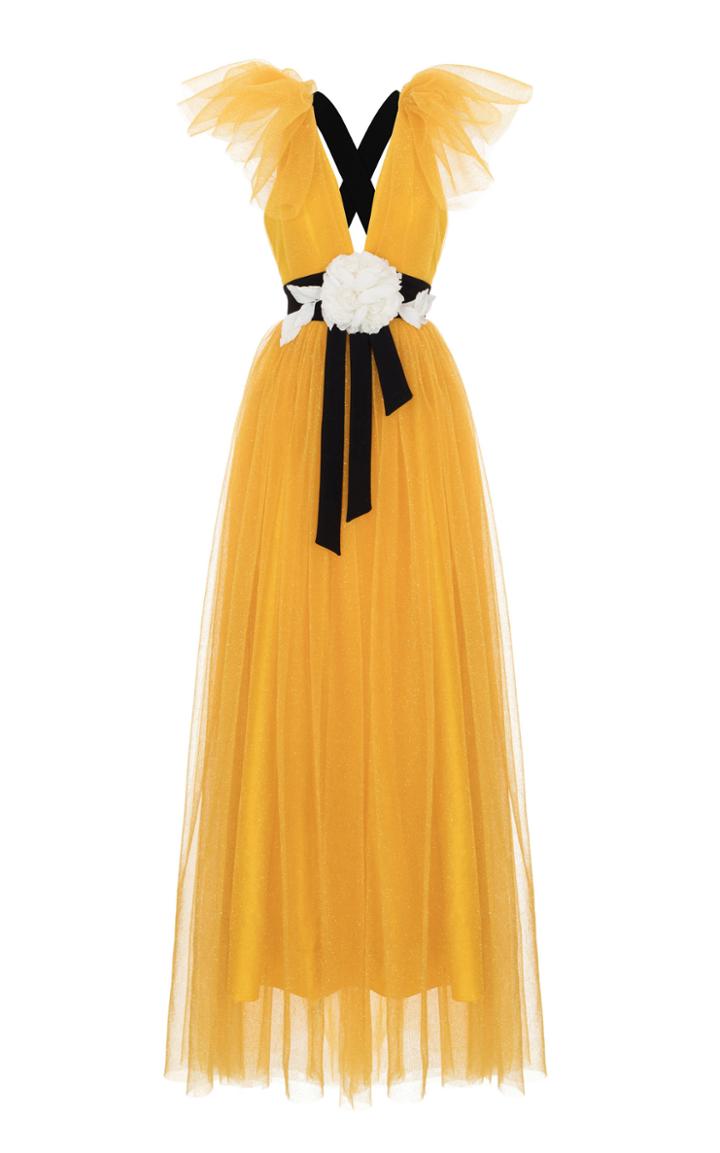 Rasario Tulle Gown With Ruffled Shoulders