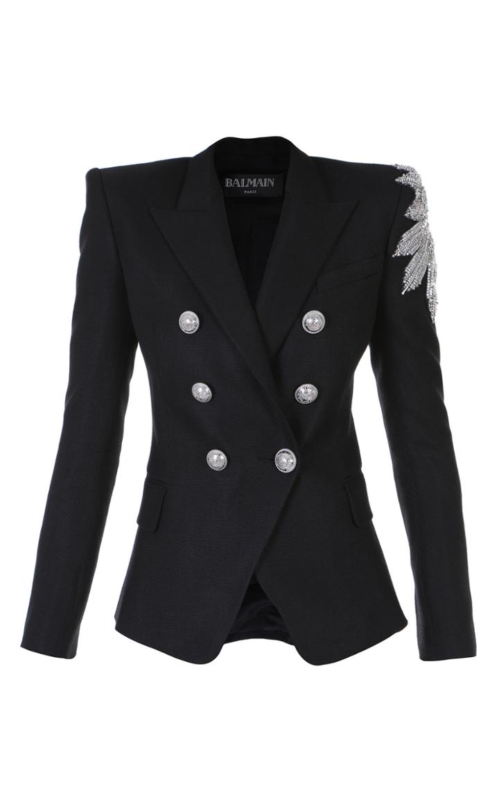 Balmain Crystal Embroidered Double-breasted Jacket