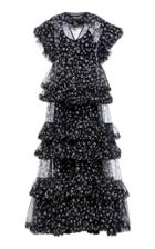 Tory Burch Flocked Tulle Ruffle Gown