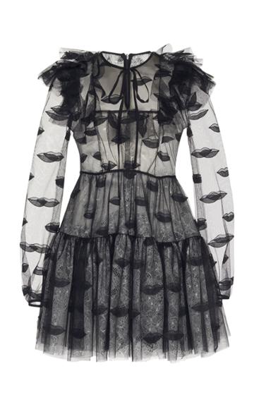 Giambattista Valli Lips Print Chiffon Mini Dress
