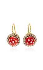 Renee Lewis One-of-a-kind Gold Antique Diamond Rimmed Diamond Sutdded Coral Earrings